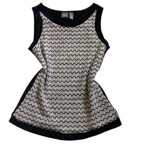 Chico's Travelers Sz 1 (M/8) Shell/Tank Top Chain Mesh Black Metallic Gold 105M